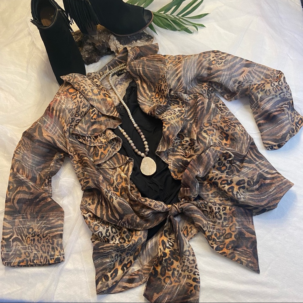 Mishca Leopard-print Front Tie Blouse